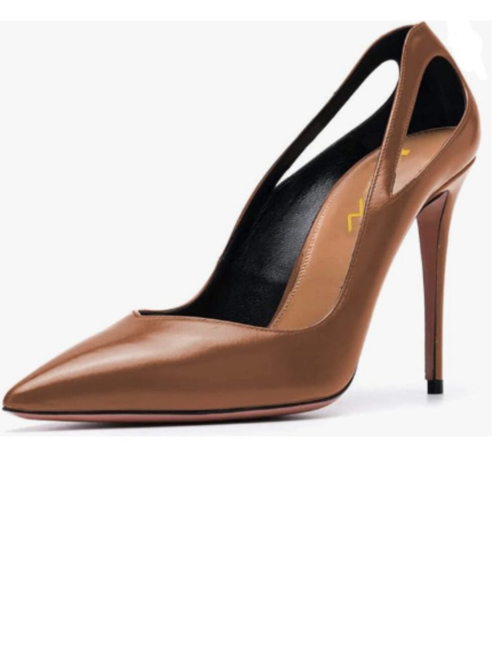 YDN Brown Cutout Pointed Toe High Heels Formal Outfit Slip On Pumps Office Shoes